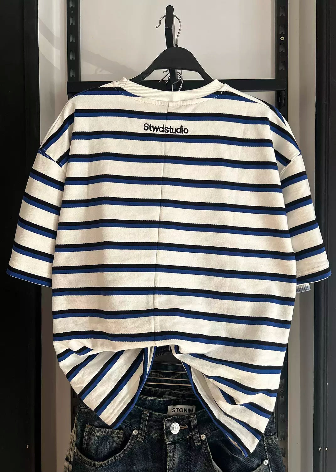 PULL&BEAR STRIPED SHORT SLEEVE T-SHIRT - BLUE