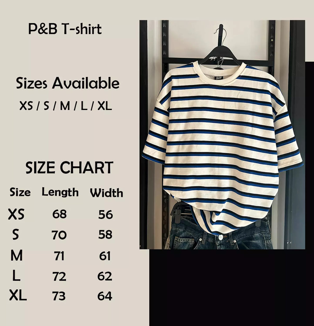 PULL&BEAR STRIPED SHORT SLEEVE T-SHIRT - BLUE