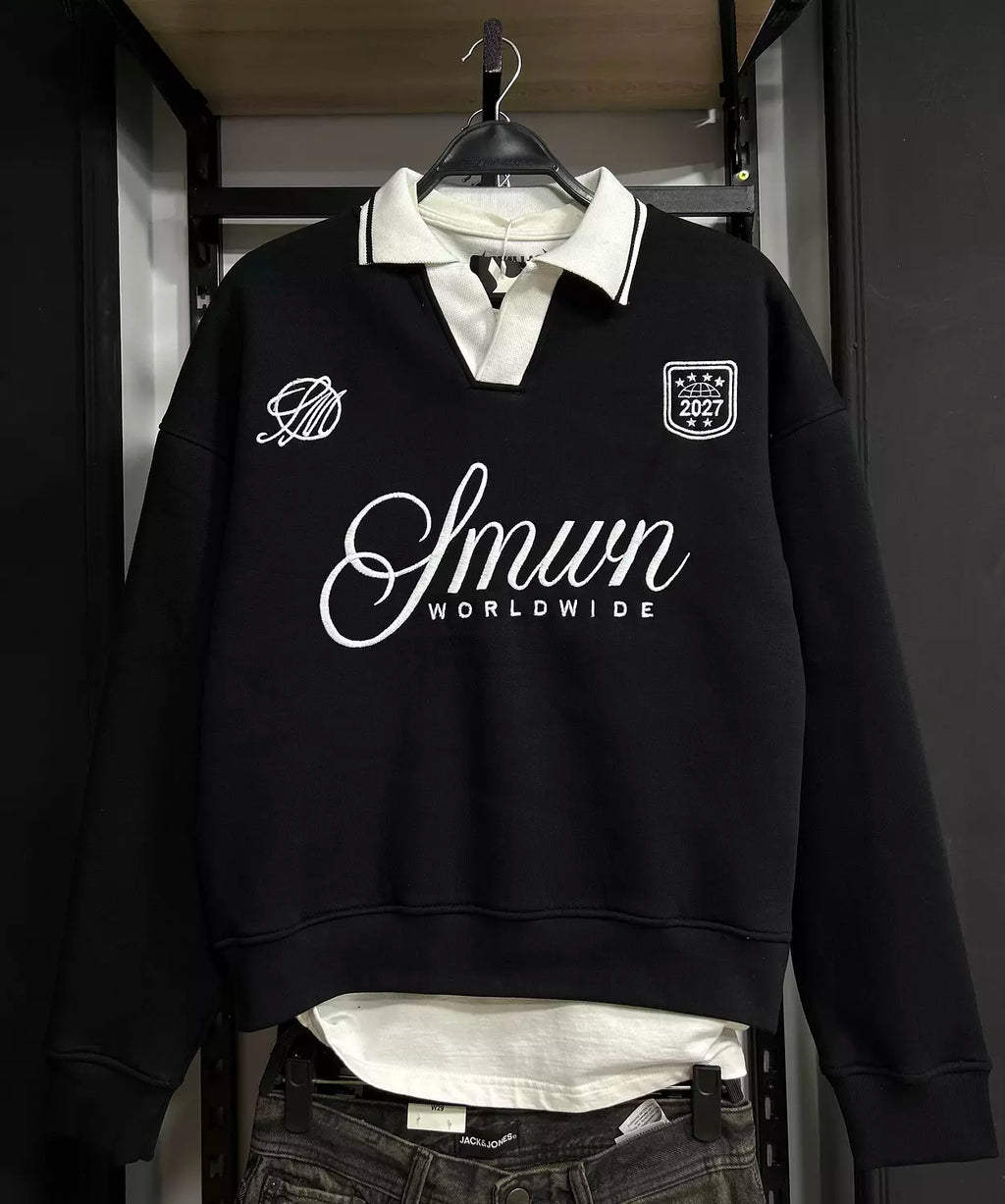 Pull&Bear Worldwide Embroidered Polo Sweatshirt