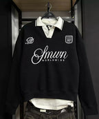 Pull&Bear Worldwide Embroidered Polo Sweatshirt