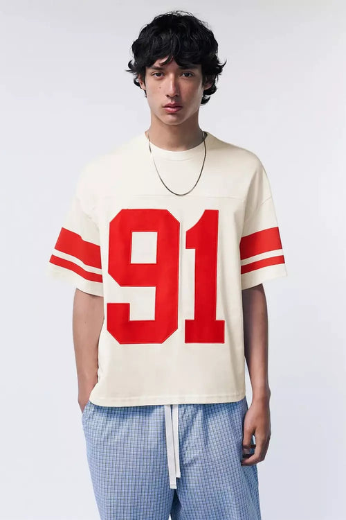 PULL&BEAR VARSITY 91 EMBROIDERED T-SHIRT