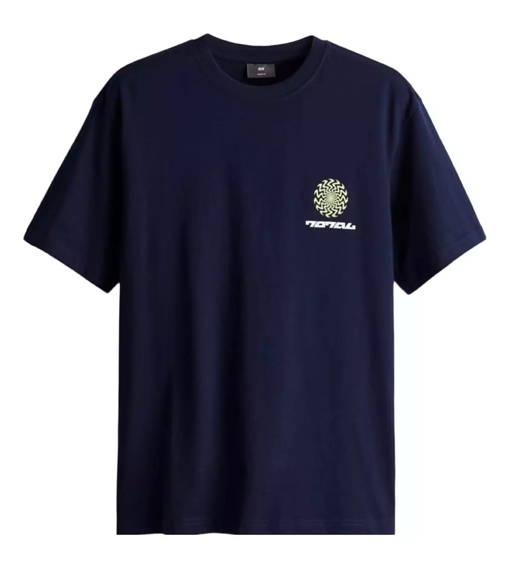 H&M Dark Blue Printed Loose Fit T-shirt