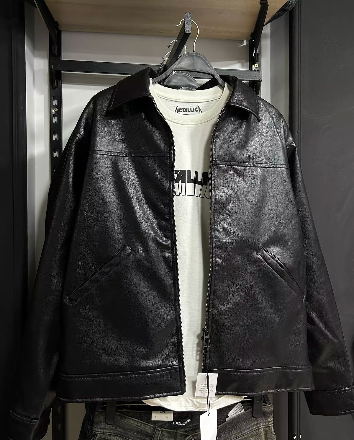 Zara Black Leather Zip-Up Jacket