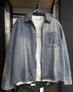 Washed Denim Double Zipper Shirt Jacket
