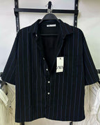 Striped Short Sleeve Cropped Shirt