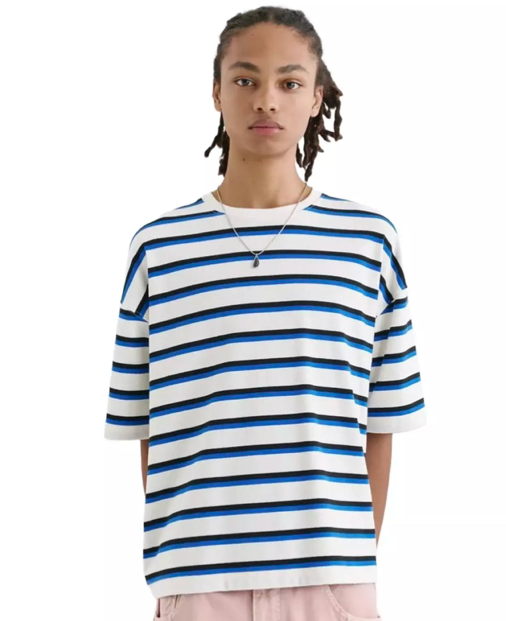 PULL&BEAR STRIPED SHORT SLEEVE T-SHIRT - BLUE