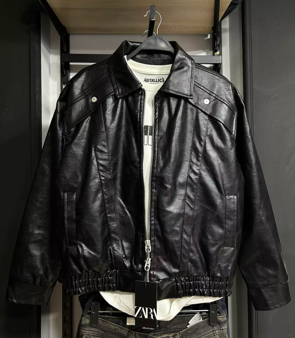 Zara Faux Leather Zip-Up Bomber Jacket