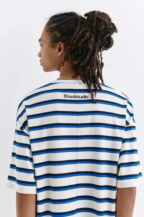 PULL&BEAR STRIPED SHORT SLEEVE T-SHIRT - BLUE