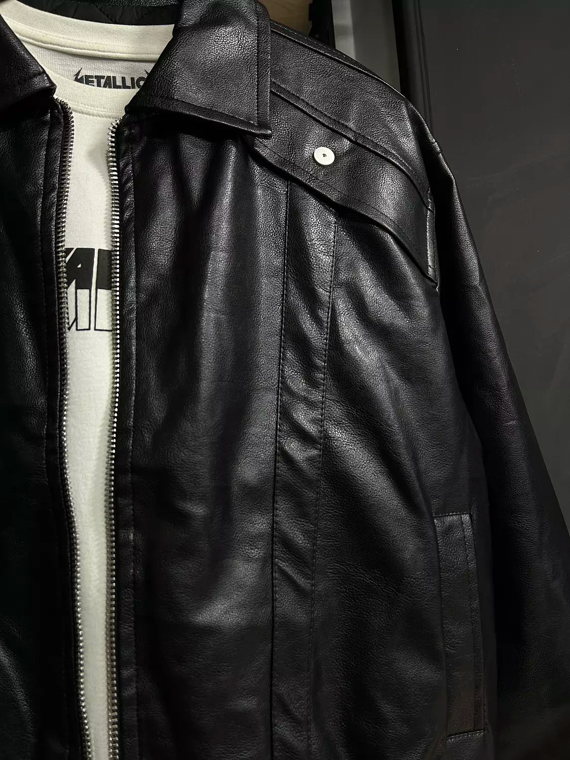 Zara Faux Leather Zip-Up Bomber Jacket
