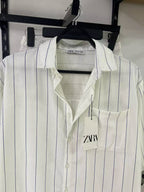 Striped Short Sleeve Cropped Shirt