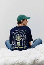 H&M Dark Blue Printed Loose Fit T-shirt
