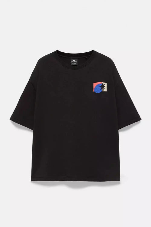Pull&Bear Abstract Graphic Oversized T-Shirt – Black