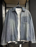 Washed Denim Double Zipper Shirt Jacket