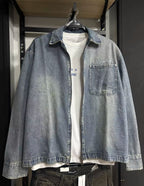 Washed Denim Double Zipper Shirt Jacket
