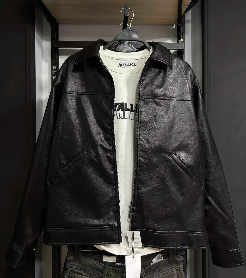 Zara Black Leather Zip-Up Jacket