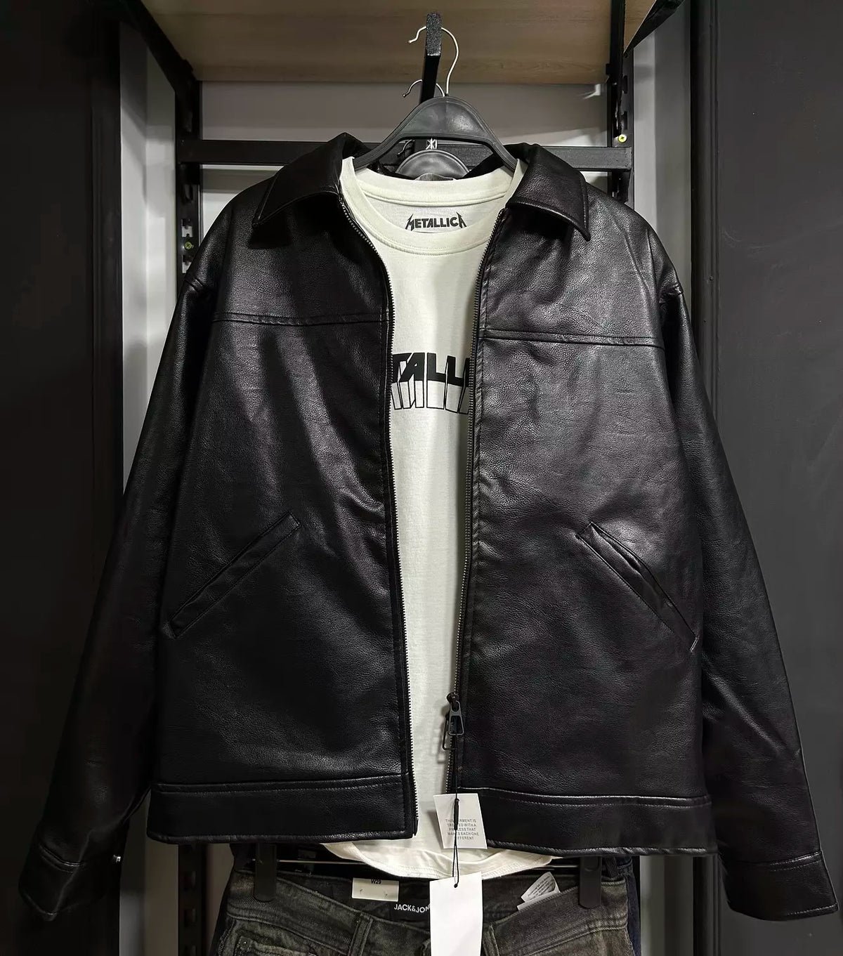Zara Black Leather Zip-Up Jacket