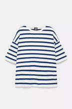 PULL&BEAR STRIPED SHORT SLEEVE T-SHIRT - BLUE