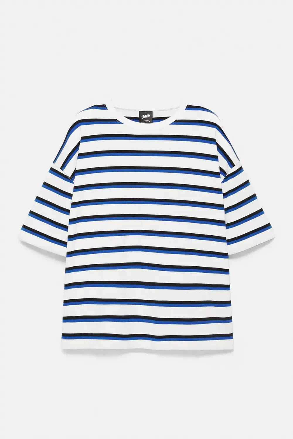 PULL&BEAR STRIPED SHORT SLEEVE T-SHIRT - BLUE