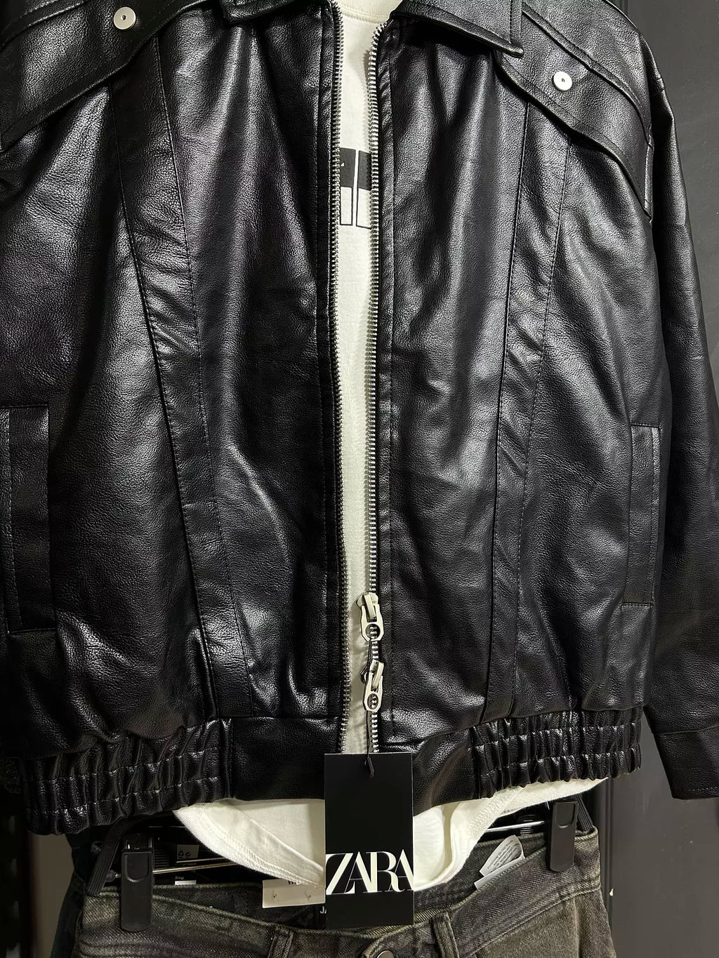 Zara Faux Leather Zip-Up Bomber Jacket