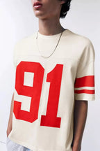 PULL&BEAR VARSITY 91 EMBROIDERED T-SHIRT