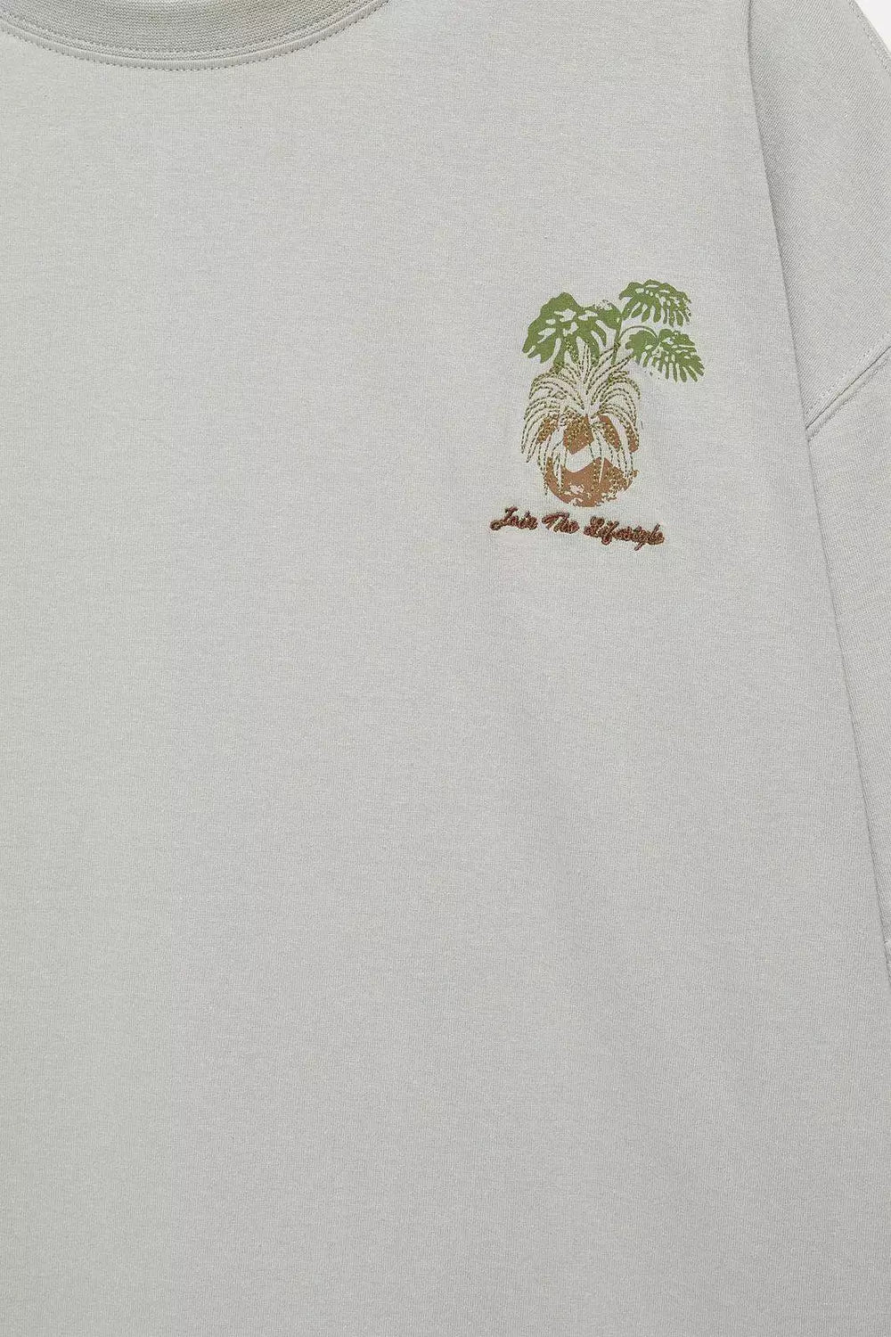 Pull&Bear Tropical Embroidered Oversized T-Shirt