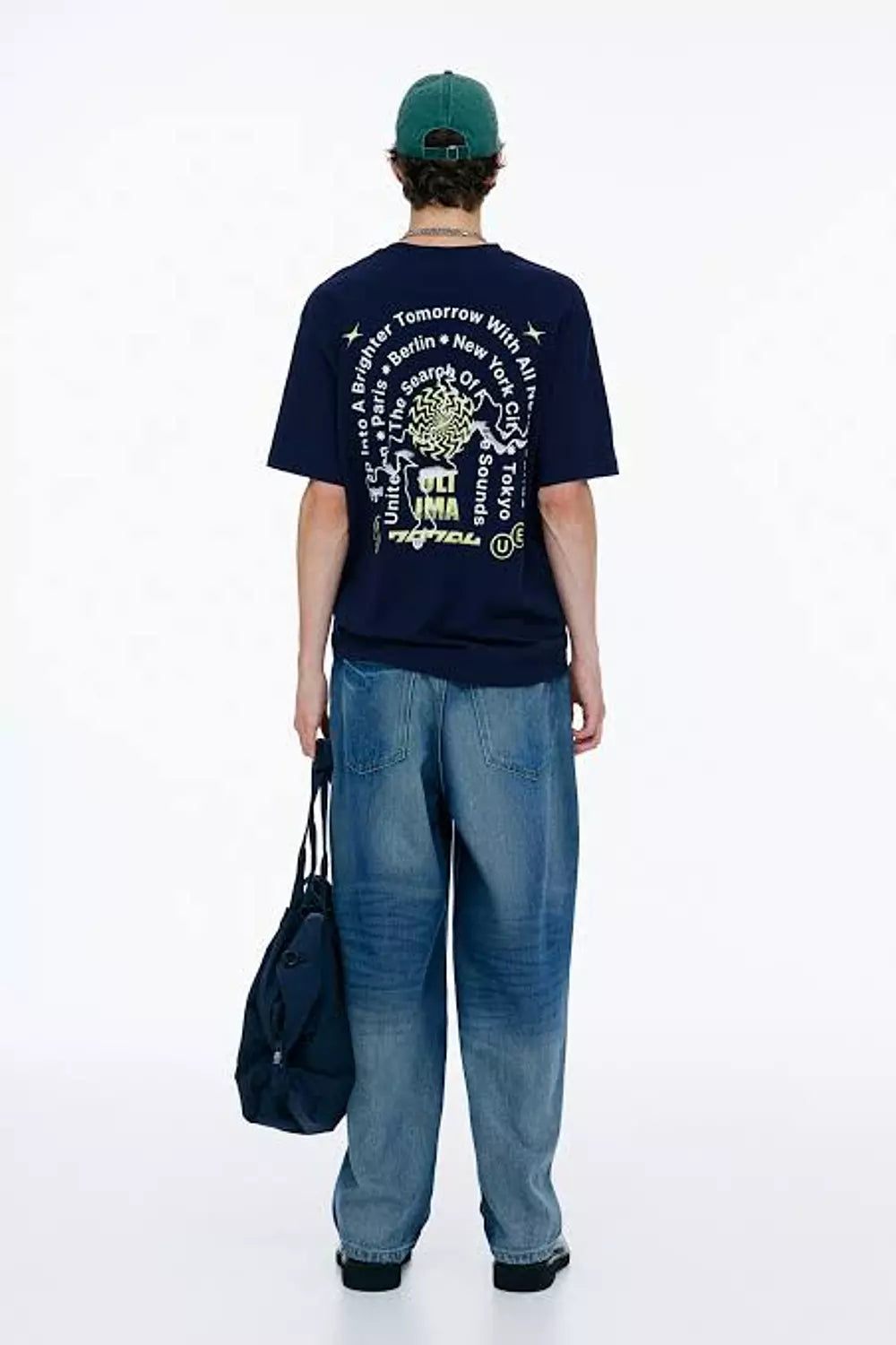 H&M Dark Blue Printed Loose Fit T-shirt
