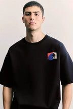 Pull&Bear Abstract Graphic Oversized T-Shirt – Black