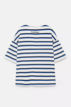 PULL&BEAR STRIPED SHORT SLEEVE T-SHIRT - BLUE