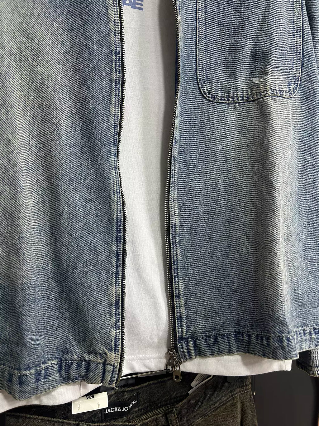 Washed Denim Double Zipper Shirt Jacket