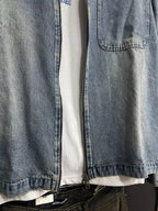 Washed Denim Double Zipper Shirt Jacket