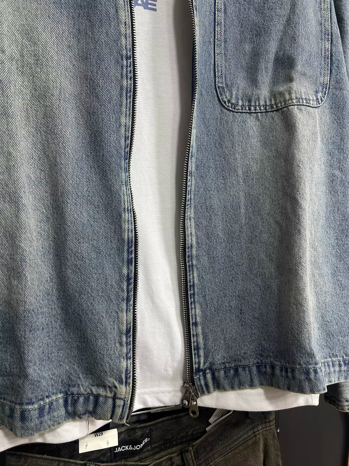Washed Denim Double Zipper Shirt Jacket