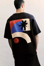 Pull&Bear Abstract Graphic Oversized T-Shirt – Black