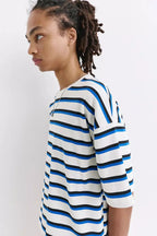 PULL&BEAR STRIPED SHORT SLEEVE T-SHIRT - BLUE