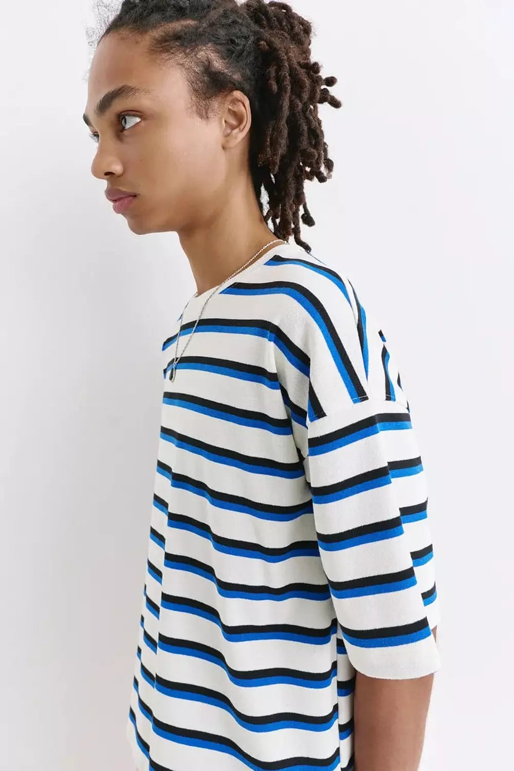 PULL&BEAR STRIPED SHORT SLEEVE T-SHIRT - BLUE
