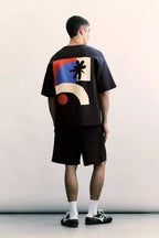 Pull&Bear Abstract Graphic Oversized T-Shirt – Black