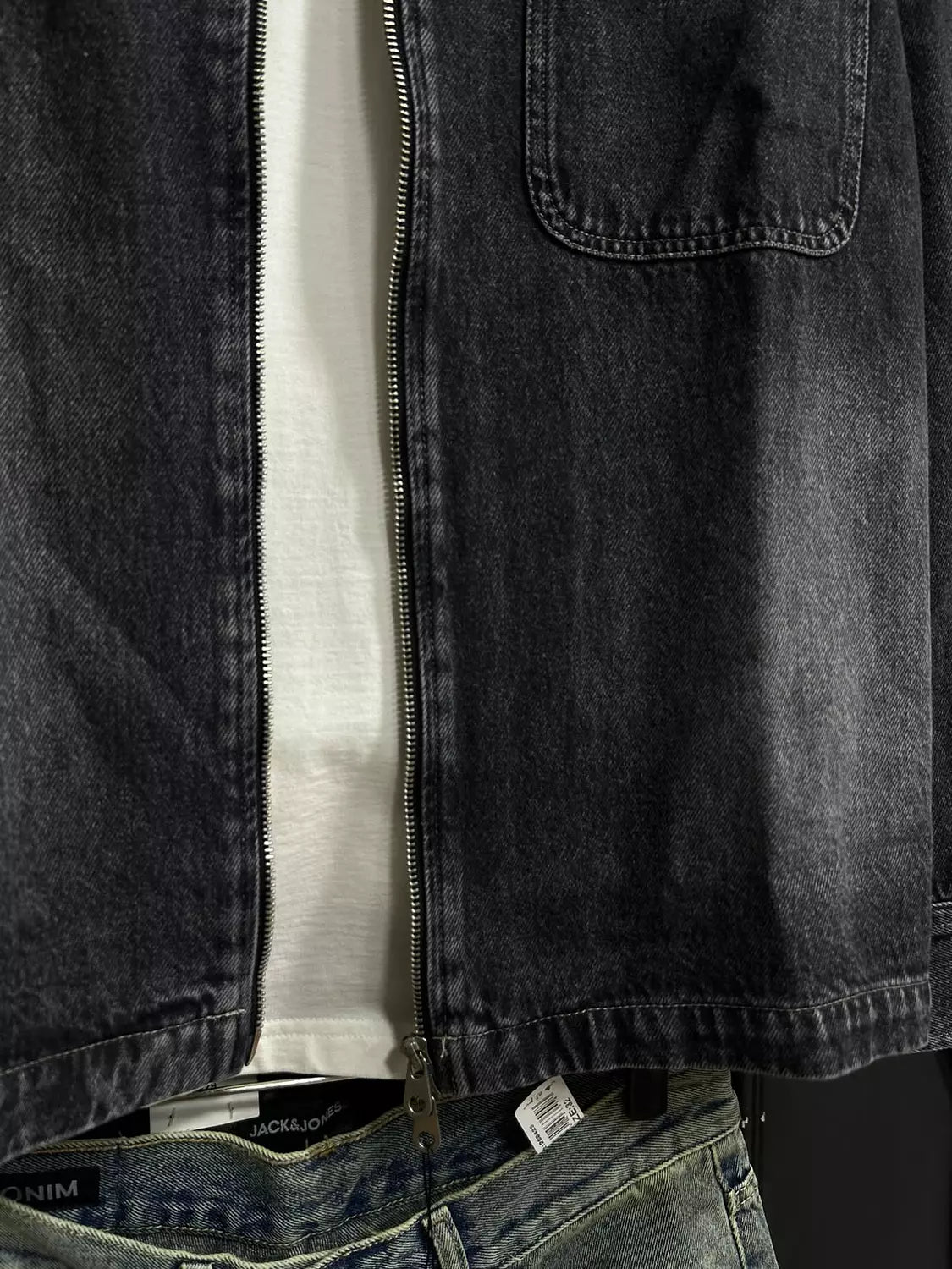 Washed Denim Double Zipper Shirt Jacket