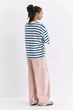 PULL&BEAR STRIPED SHORT SLEEVE T-SHIRT - BLUE