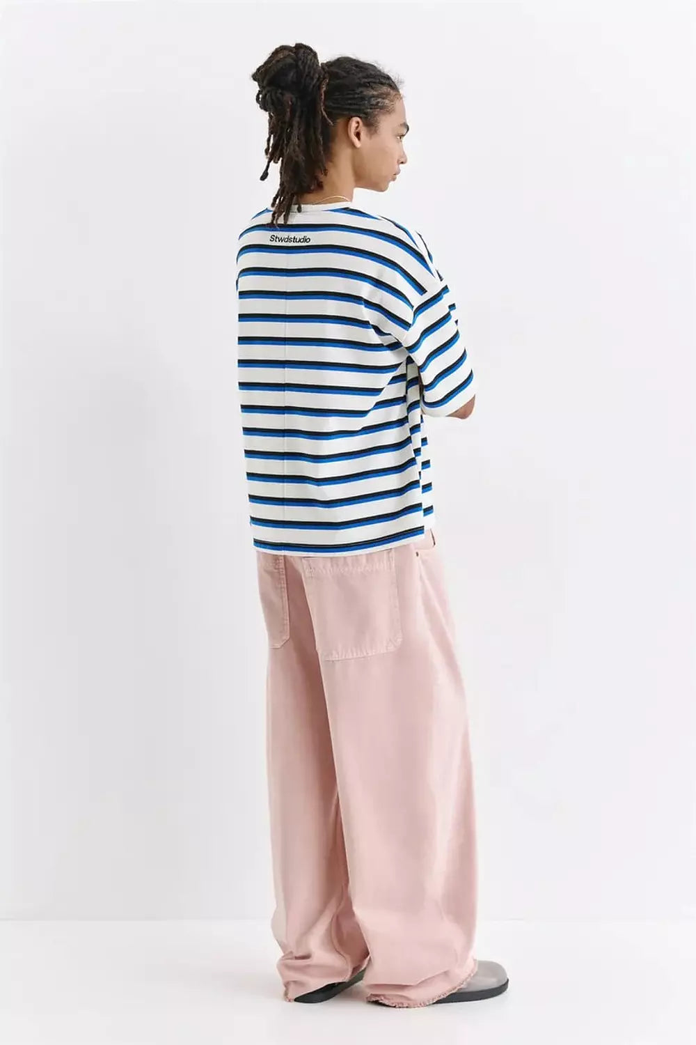 PULL&BEAR STRIPED SHORT SLEEVE T-SHIRT - BLUE