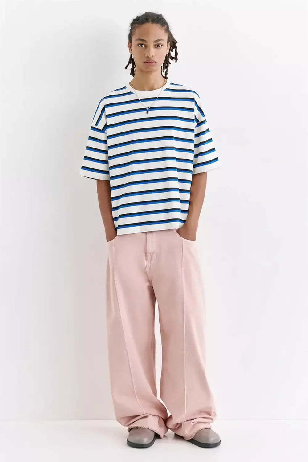 PULL&BEAR STRIPED SHORT SLEEVE T-SHIRT - BLUE