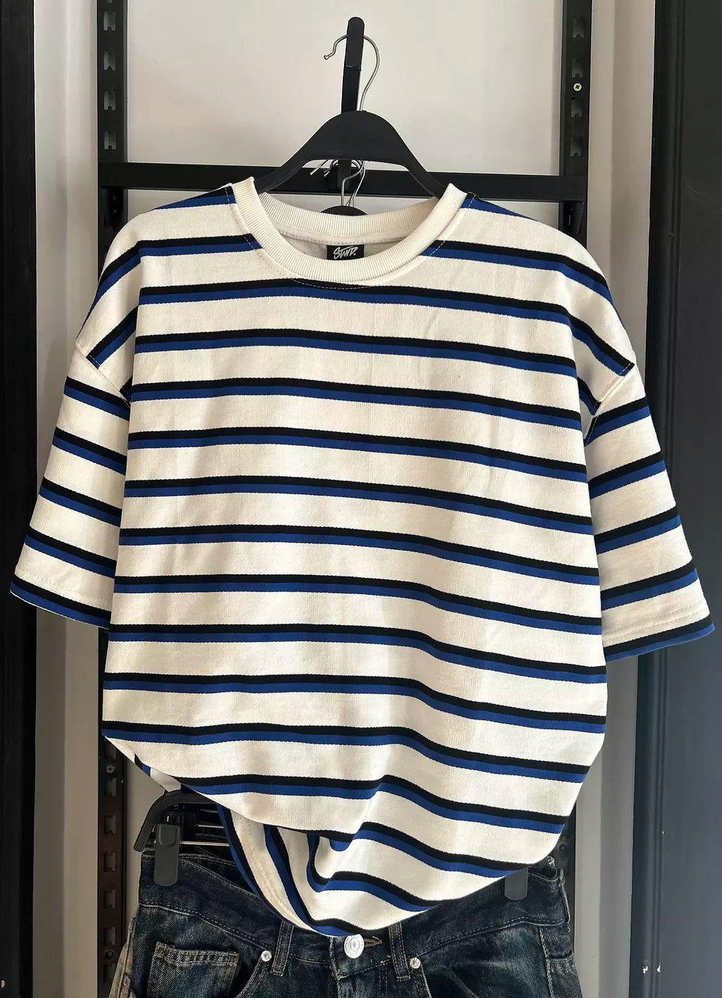 PULL&BEAR STRIPED SHORT SLEEVE T-SHIRT - BLUE