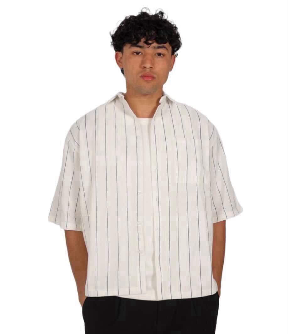 Striped Short Sleeve Cropped Shirt